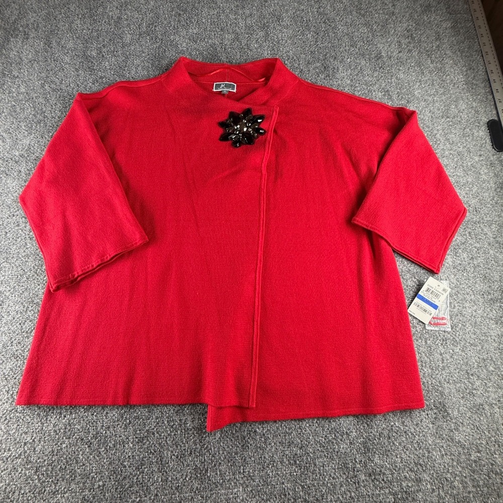 JM Collection Red Amore Mock Neck Cardigan Crystal Brooch 91257JM XL NEW